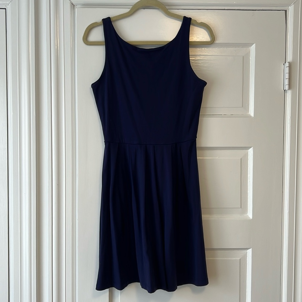 Susana Monaco Sz medium dark purple fit and flare dress. High neck low back.